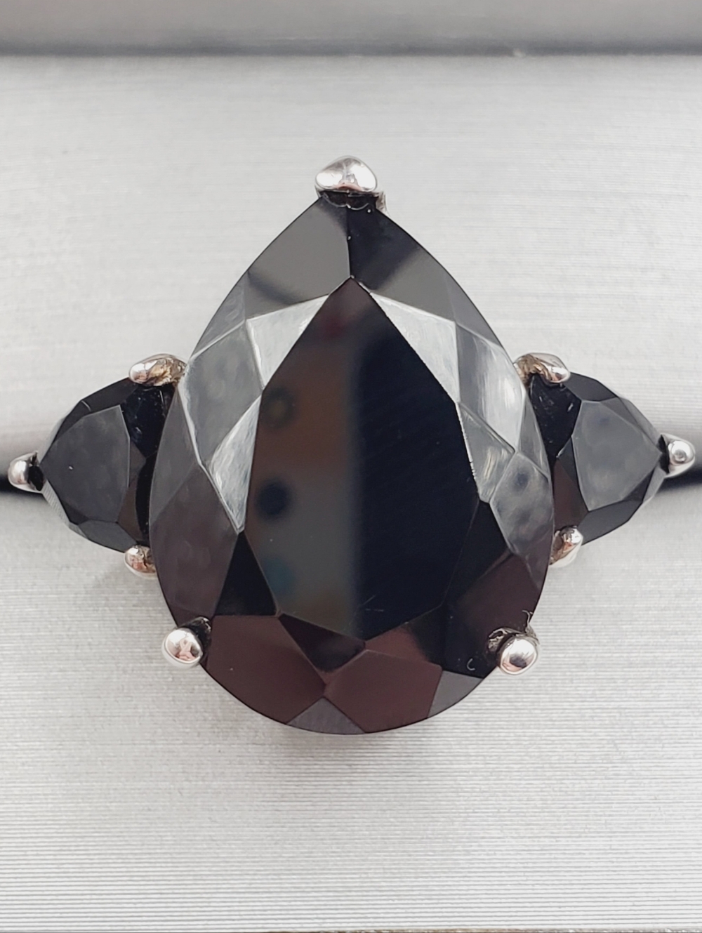 22 Carat Pear & Trillion Thai Black Spinel Platinum | 925 Sterling Silver Ring